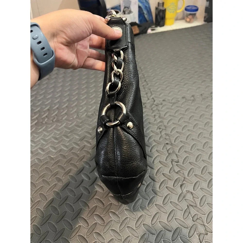Coach Carly Hobo Bag Womens Medium Black Pebbled Leather Silver Chain F15251